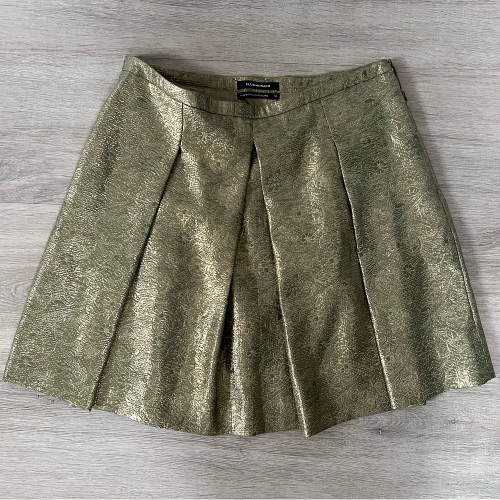 Club Monaco Gold Pleated A-line Skirt